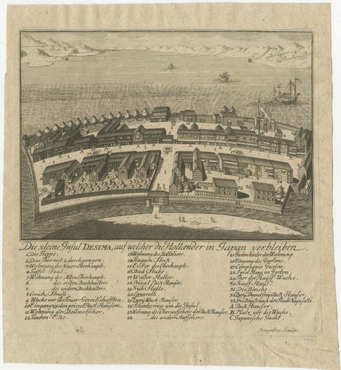 Dejima (Desima) Dutch Trading Post, Nagasaki Japan, VOC Engraving, 1736, view 2