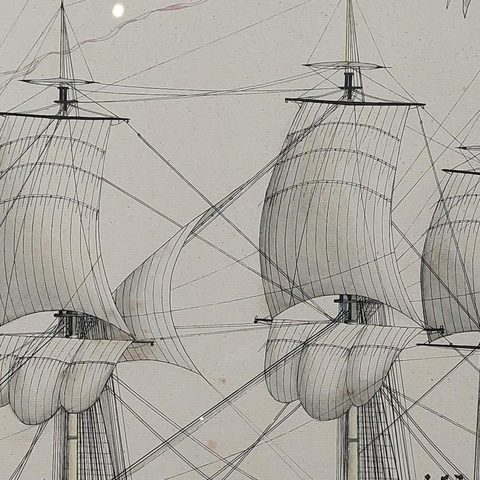 Antique Print of a Vessel 'c.1850', close-up 2