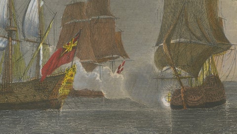 French-British Naval Battle of Negapatam, India, c.1840, close-up 2