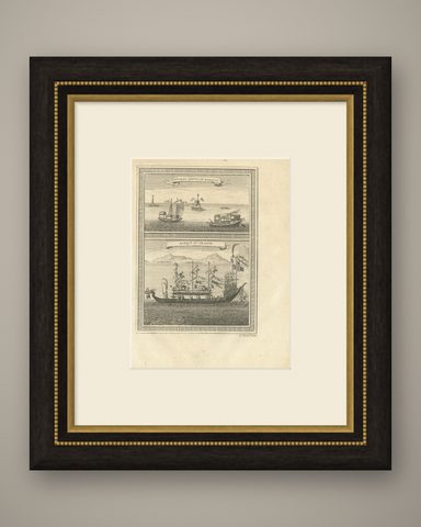 Antique Print of Chinese Vessels, 1748, shown framed