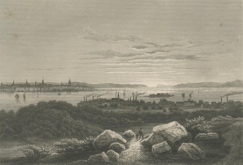 Bay of New York from Hoboken, Antique New York Harbor Engraving, c.1850, close-up 2