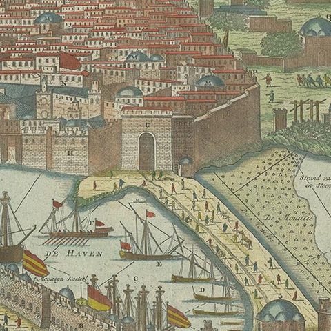 Antique Print of the Port and City of Algiers by Van Keulen, circa 1720, close-up 2