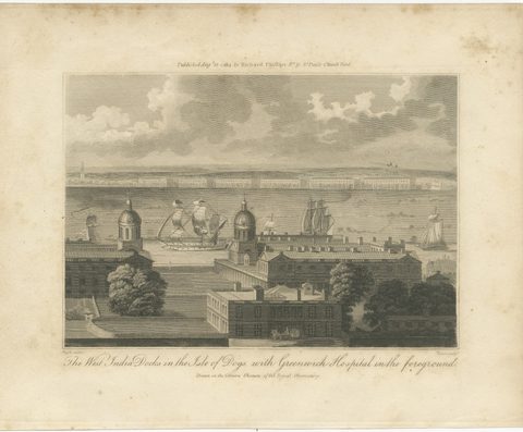 The West India Docks in the Isle of Dogs, Antique London Engraving, 1804