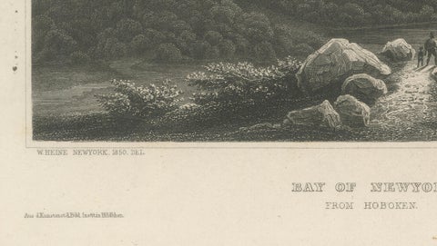 Bay of New York from Hoboken, Antique New York Harbor Engraving, c.1850, close-up 5