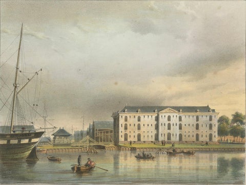 Antique View of Amsterdam Naval Arsenal, Hand-Colored Lithograph c.1850, close-up 5