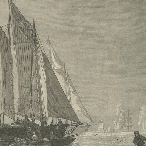 Engraving of Sailing Boats in Possibly Victoria Harbour, Hong Kong, ca.1850, close-up 5