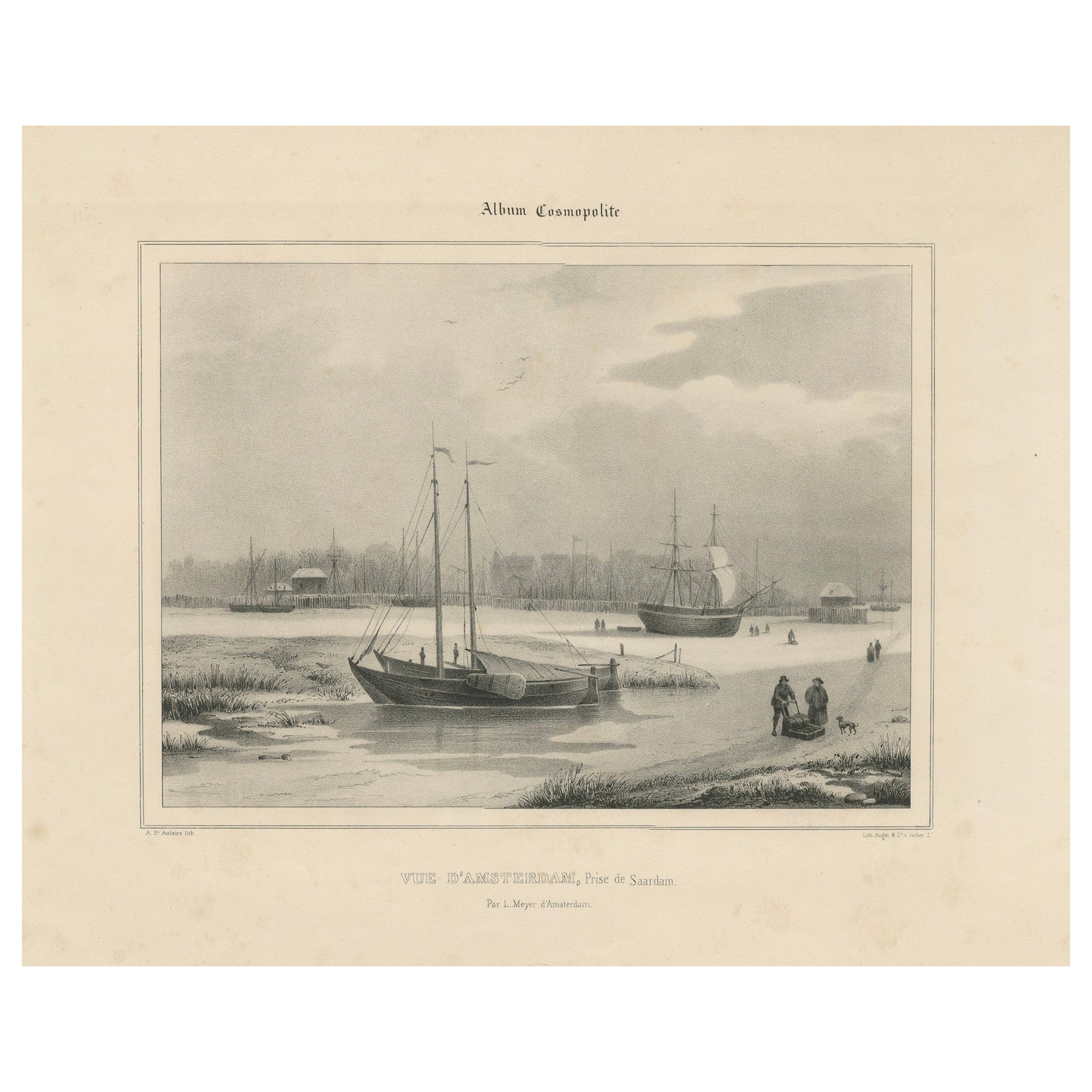 Amsterdam View with Ships and Ice Skaters, Vue d’Amsterdam, circa 1850