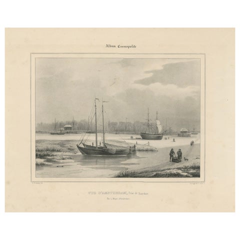 Amsterdam View with Ships and Ice Skaters, Vue d’Amsterdam, circa 1850