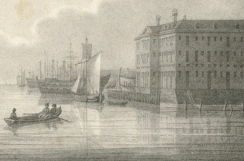 Amsterdam Maritime Shipyard View by Schelfhout, 19th Century Lithograph, close-up 2