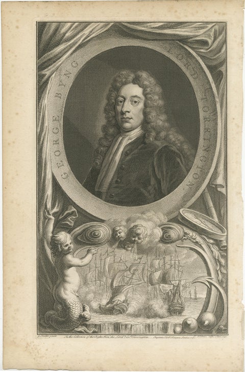 Antique Portrait of Fleet Admiral of George Byng, 1st Viscount Torrington, 1750, view 2