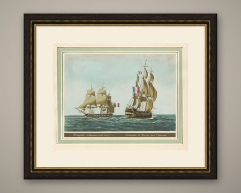 Maritime Salute: The Elegance of 18th-Century Naval Grace, circa 1920, shown framed