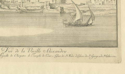 Old Alexandria Harbor, Antique Egypt Engraving by Norden & Tuscher, 1755, close-up 5