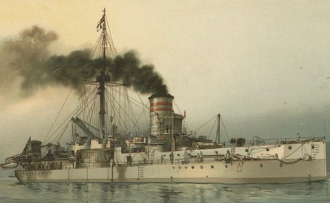 SMS Württemberg: German Coastal Defense Ship in Chromolithograph by Hugo Graf, close-up 3