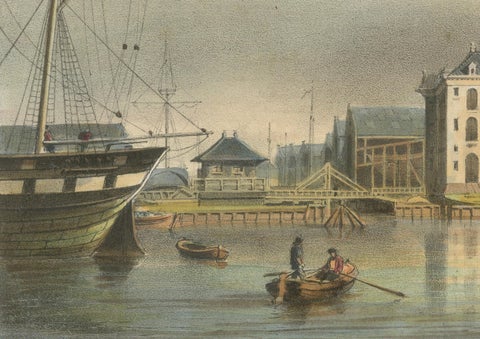 Antique View of Amsterdam Naval Arsenal, Hand-Colored Lithograph c.1850, close-up 3