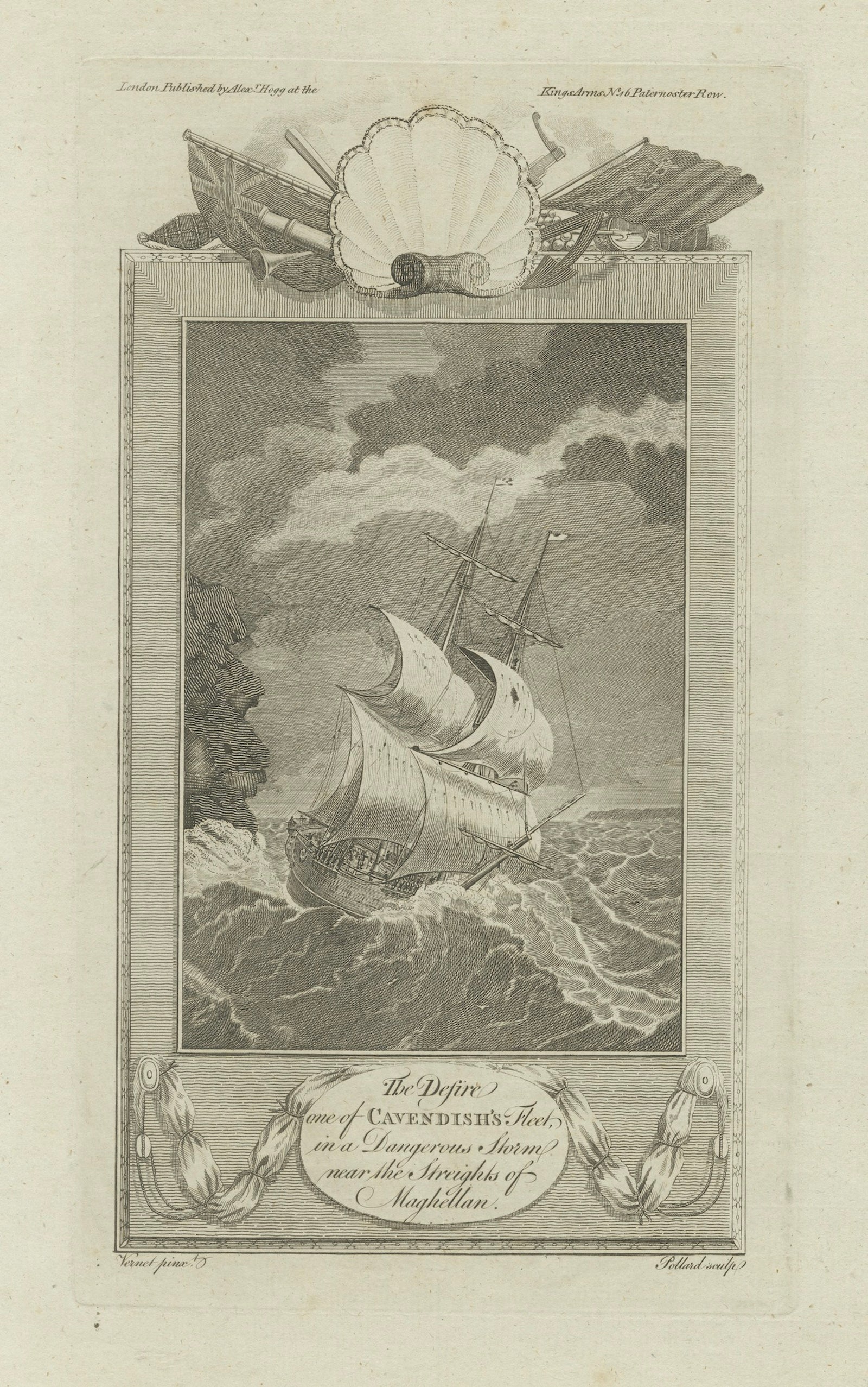 Cavendish’s Ship Desire in Storm near the Strait of Magellan, 18th Century