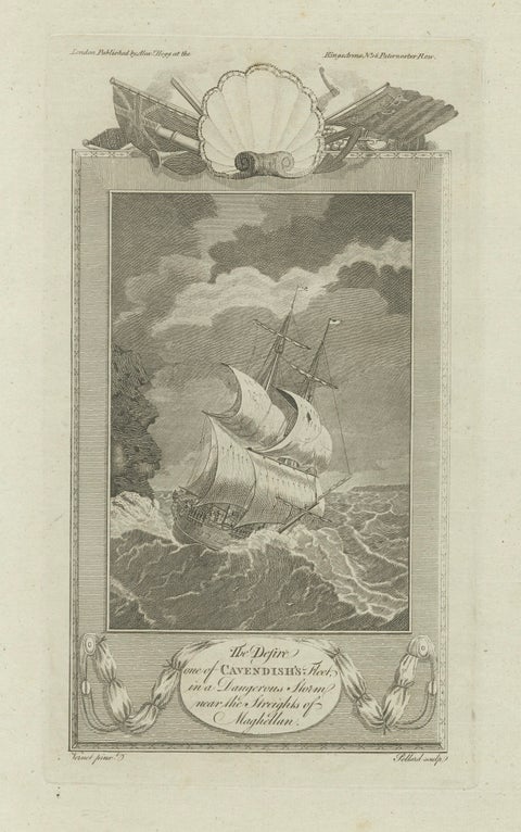 Cavendish’s Ship Desire in Storm near the Strait of Magellan, 18th Century
