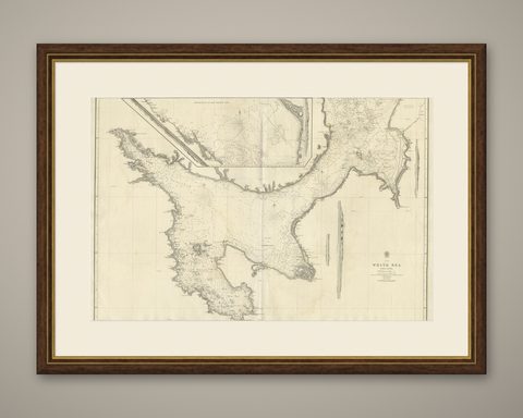 Large Antique Chart of The White Sea, Russa 1854, shown framed