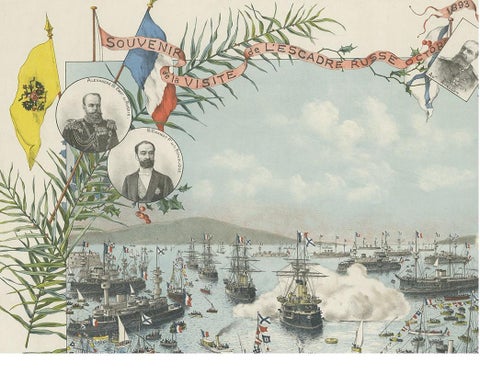 Naval lithograph of Russian fleet arriving in Toulon, France, in 1893, view 3