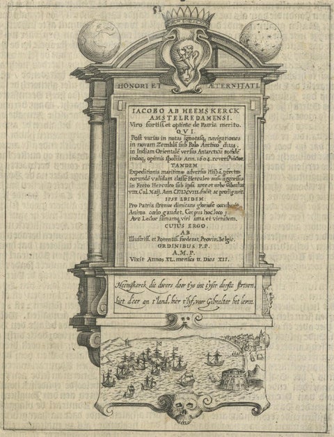 Memorial to Jacob van Heemskerck, Dutch Naval Hero at Gibraltar, Engraving, 1611, close-up 1