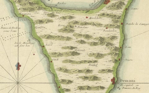Anjouan Island, Comoros, French Naval Sea Chart by Bellin, c.1765, close-up 2