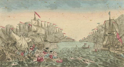 Venetian Naval Battle Print, Rare Optical Vue of Venice versus Turks, c.1770, close-up 1