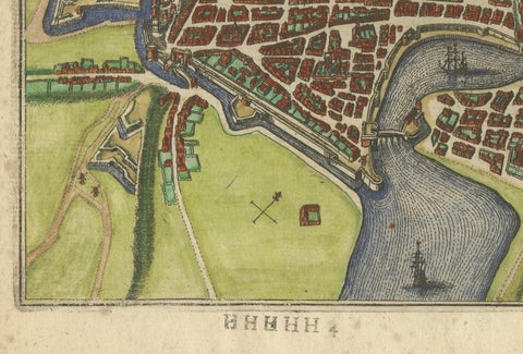 Dieppe, Antique Hand-Coloured French Coastal Town Engraving (1666), close-up 2