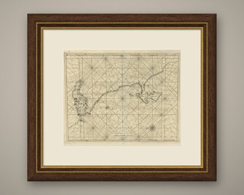 Sea Chart Titled 'Baya de Saldanha' with Robben Island in South Africa, 1726, shown framed