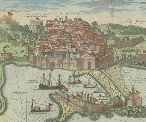 Antique Print of the Port and City of Algiers by Van Keulen, circa 1720, view 3