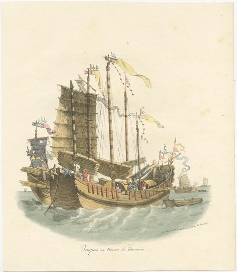 Antique Print of Chinese Junks or Merchant Ships, 1827, view 2