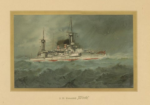SMS Wörth: German Pre-Dreadnought Battleship in Stormy Seas, 1903 Chromolitho, close-up 3