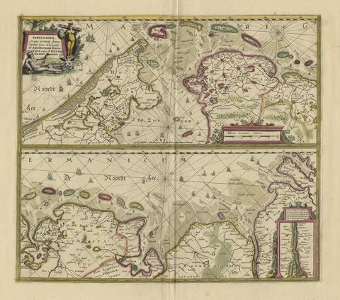 Antique Engraving of Dutch and German North Sea Coast of Friesland, ca.1680, close-up 1