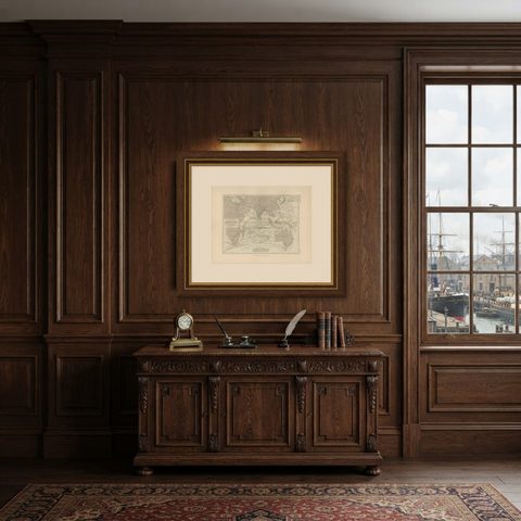 Antique Physical Chart of the Indian Ocean by Johnston '1850', shown framed in a room