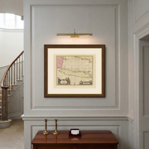 Antique Map of Java, Sumatra & Borneo, Dutch East Indies Sea Chart c.1700, shown framed on a wall