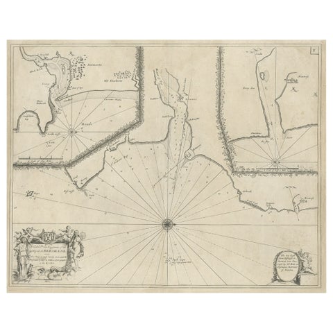 Antique Chart of Dundee, Aberdeen and Montrose in Scotland, C.1774