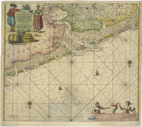 Old Decorative & Highly Detailed Sea Chart of the North Dutch-German Coast, 1681, view 2