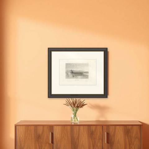 Antique Engraving of Rio de Janeiro, Harbor View by Schröder & Kunike, 1830s, shown framed on a wall