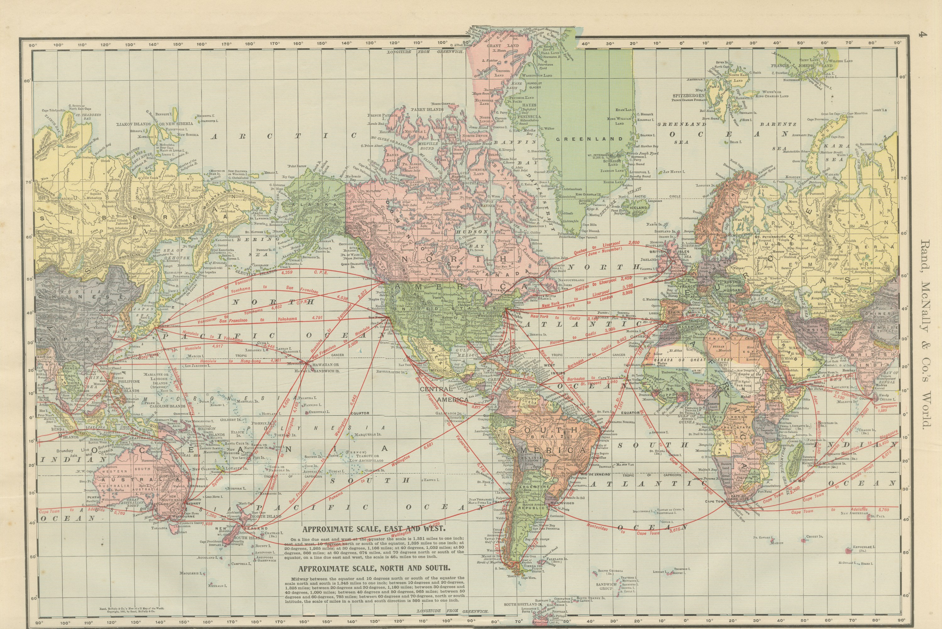 Antique Map of the World, with Steamship Routes, Rand McNally, 1899