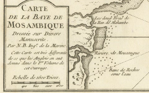 Mozambique Bay, French Naval Sea Chart by Bellin, c.1765, close-up 2