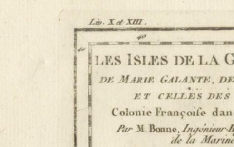 Antique Map Guadeloupe & Marie Galante, Rigobert Bonne Caribbean Chart c1780, close-up 1