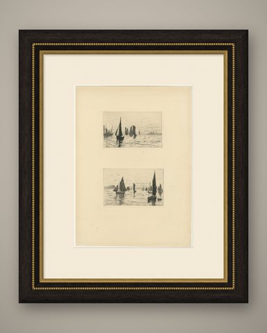 George S. Ferrier, Maritime Etchings, Fishing Boats, 1879 Set, shown framed