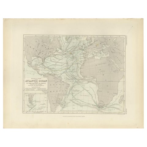 Antique Physical Chart of the Atlantic Ocean by Johnston '1850'