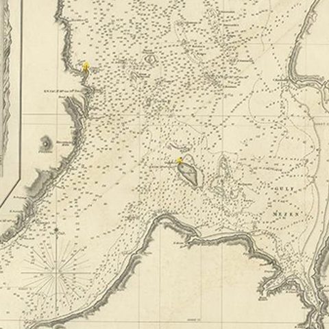 Large Antique Chart of The White Sea, Russa 1854, close-up 1