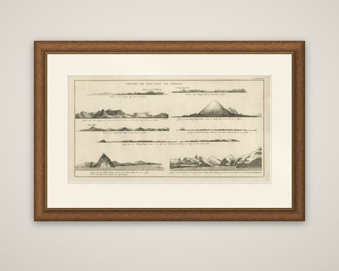 Early Coastal Views of Various Islands of the American West Coast, 1803, shown framed