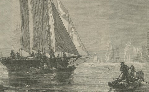 Engraving of Sailing Boats in Possibly Victoria Harbour, Hong Kong, ca.1850, close-up 1