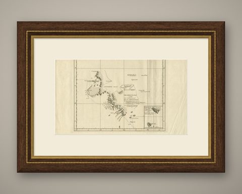 Antique Map of the Coast of Kerguelens Island by Cook, 1803, shown framed
