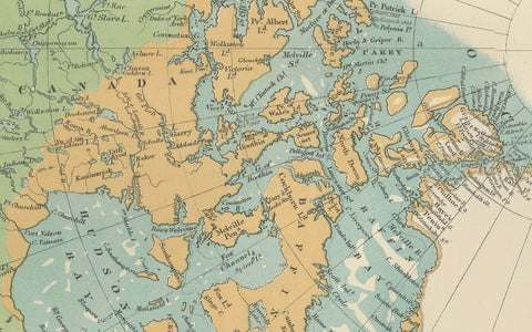 Vintage North Polar Chart, Greenland & Arctic Exploration Routes, 1903, close-up 2