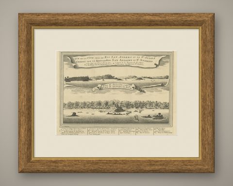 Antique Print of a Fort on the Ivory Coast and Axim, Africa, 1748, shown framed