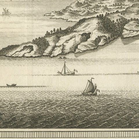 Original Antique Print of the Coast of Dabhol, Dabul, India, close-up 1
