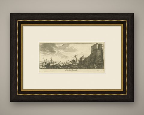 The Dardanelles with Fortified Towers and Maritime Activity, ca. 1680, shown framed