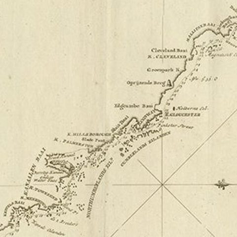 Old Map of Cook's Discovery and Charting of the East Coast of Australia, 1803, close-up 1